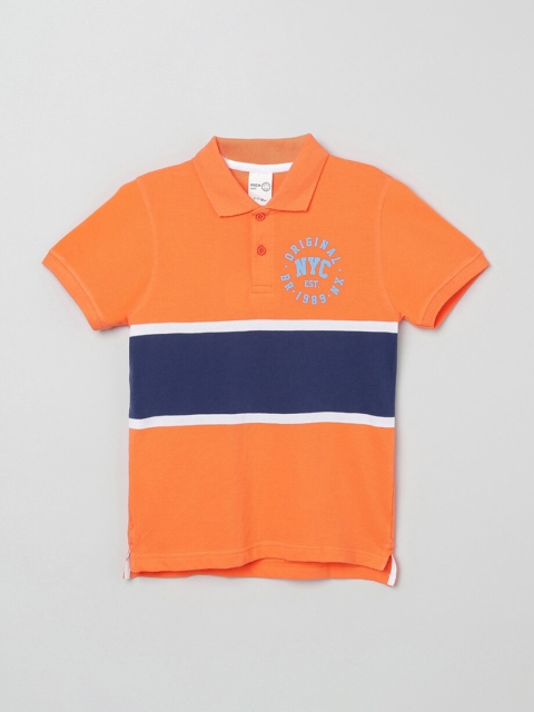 max Boys Orange & Navy Blue Colourblocked Polo Collar T-shirt