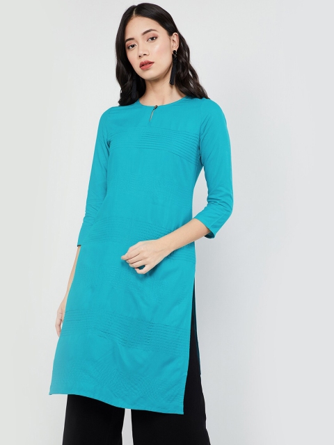 

max Women Blue Solid Straight Kurta