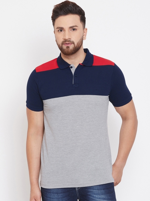 Austin wood Men Grey Colourblocked Polo Collar T-shirt