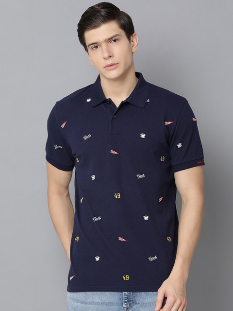 

GANT Men Blue Printed Polo Collar T-shirt