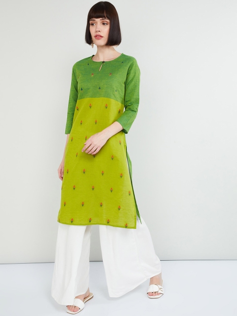 

max Women Lime Green Printed Straight Kurta