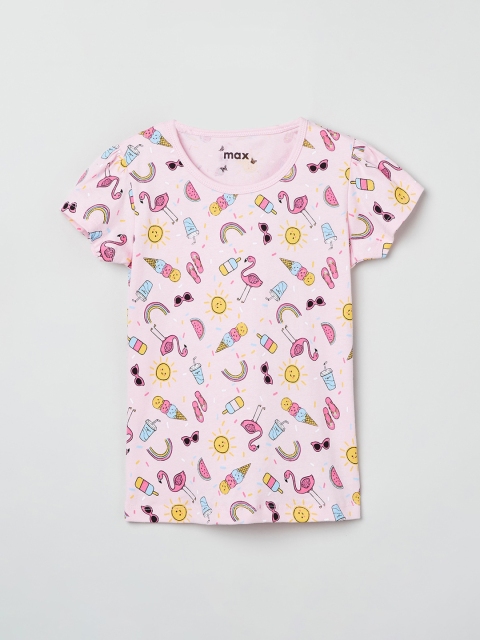 

max Girls Pink Printed Round Neck T-shirt