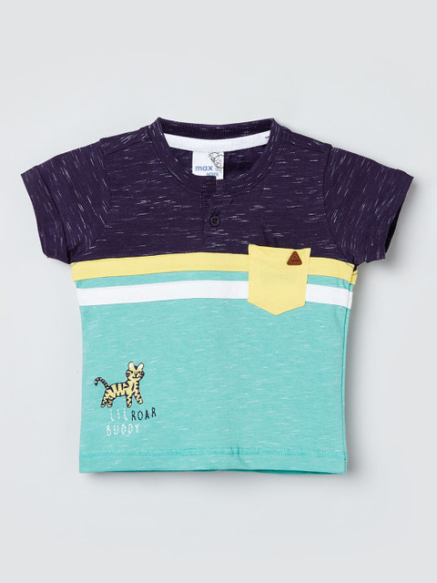 

max Boys Purple Colourblocked Henley Neck T-shirt