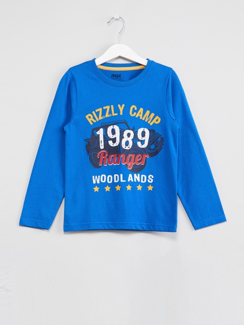 

max Boys Blue Printed Round Neck T-shirt
