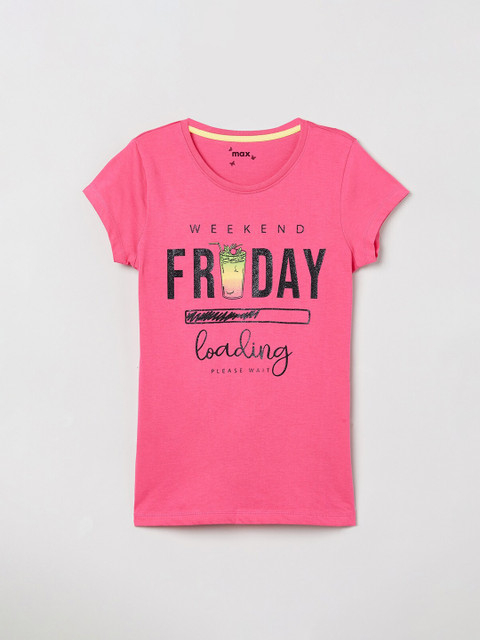 

max Girls Pink Printed Round Neck T-shirt