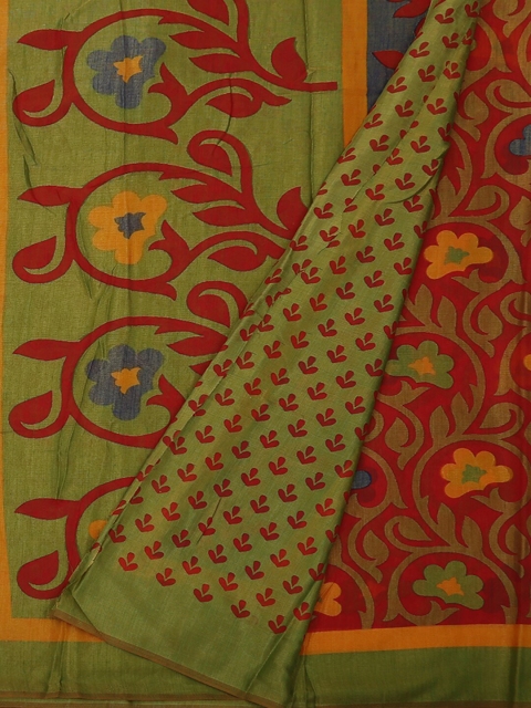 

Pothys Maroon & Green Brasso Woven Design Chanderi Saree