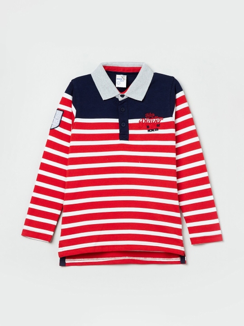 

max Boys Red & White Striped Polo Collar T-shirt