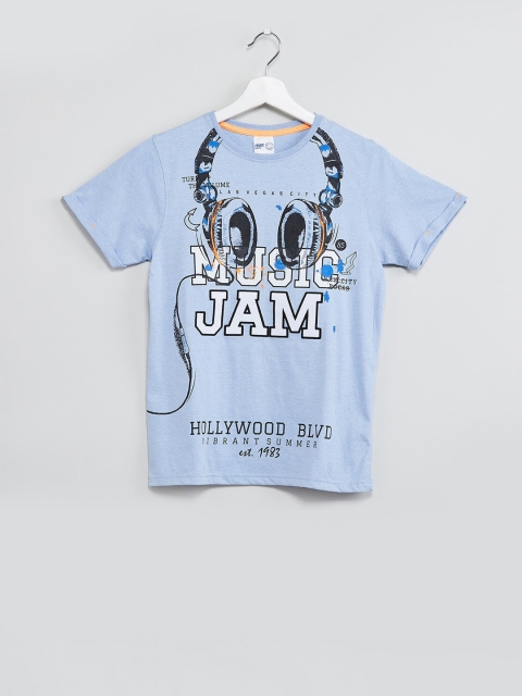 

max Boys Blue Printed Round Neck T-shirt