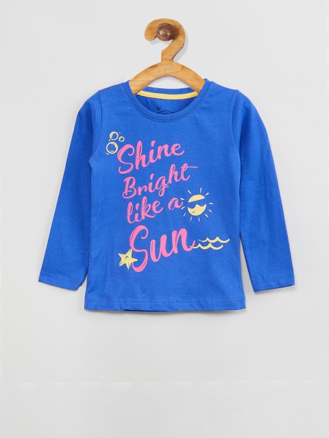 

max Girls Blue Printed Round Neck T-shirt