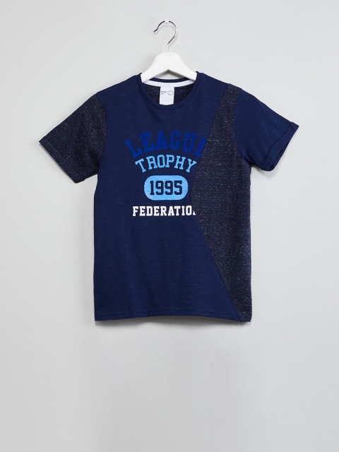 max Boys Navy Blue Printed Round Neck T-shirt