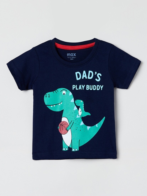 

max Boys Navy Blue Printed Round Neck T-shirt