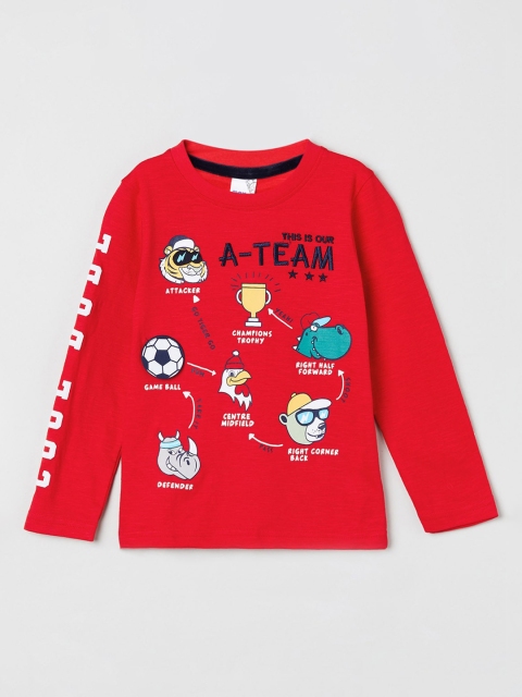 

max Boys Red & White Printed T-shirt