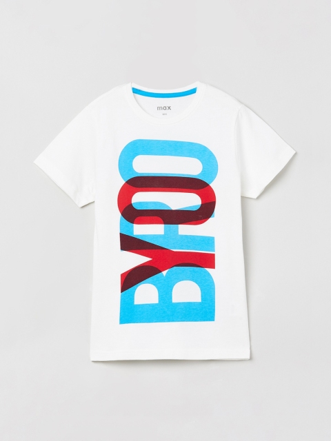 

max Boys White Printed Round Neck T-shirt