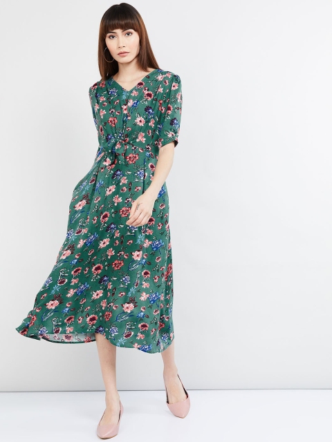 

max Women Green Printed A-Line Dress