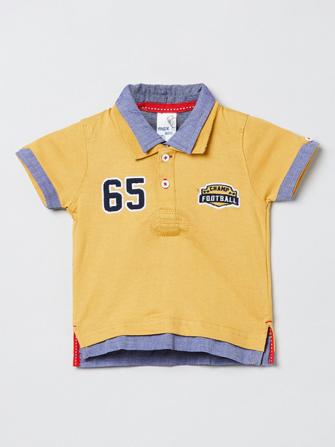 

max Boys Yellow & Grey Embroidered Polo Collar T-shirt
