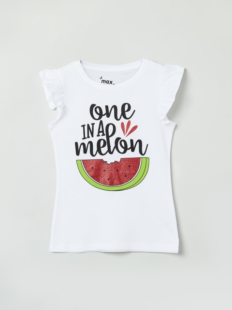 

max Girls White Printed Pure Cotton Top