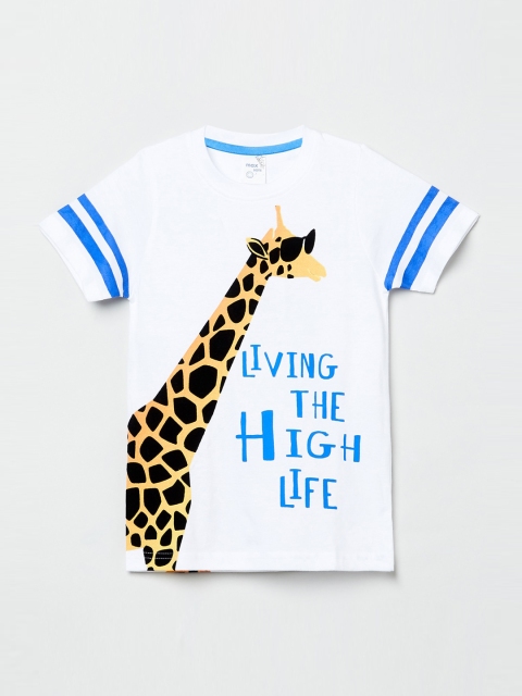 

max Boys White & Blue Printed Round Neck T-shirt