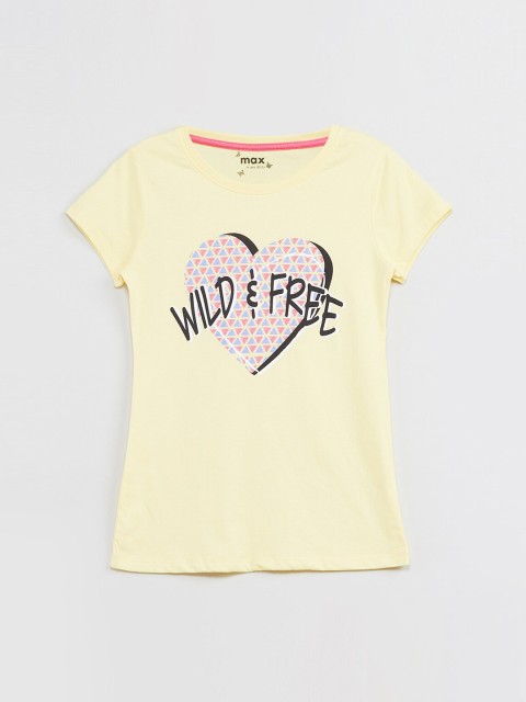 

max Girls Yellow & Black Printed Round Neck T-shirt