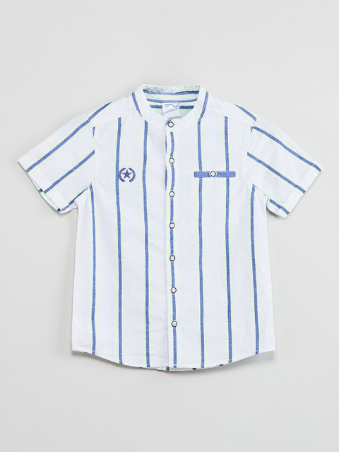 

max Boys White & Blue Regular Fit Striped Casual Shirt