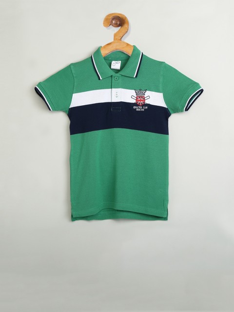 

max Boys Green Striped Polo Collar T-shirt