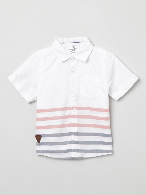 

max Boys White & Grey Regular Fit Striped Casual Shirt