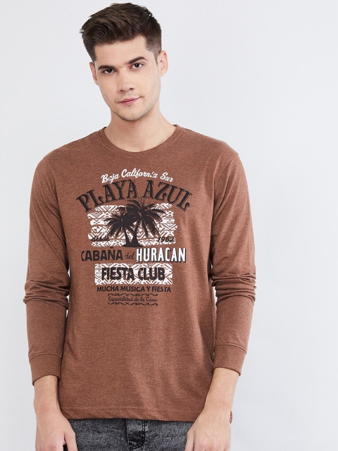 

max Men Brown Printed Round Neck T-shirt