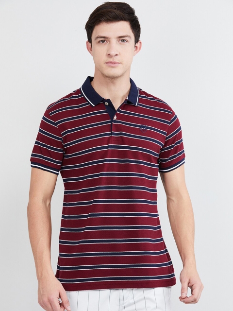 

max Men Maroon Striped Polo Collar T-shirt