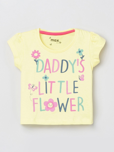 

max Girls Yellow & Pink Printed Round Neck T-shirt