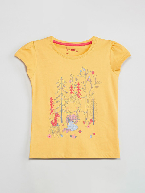 

max Girls Yellow Printed Top