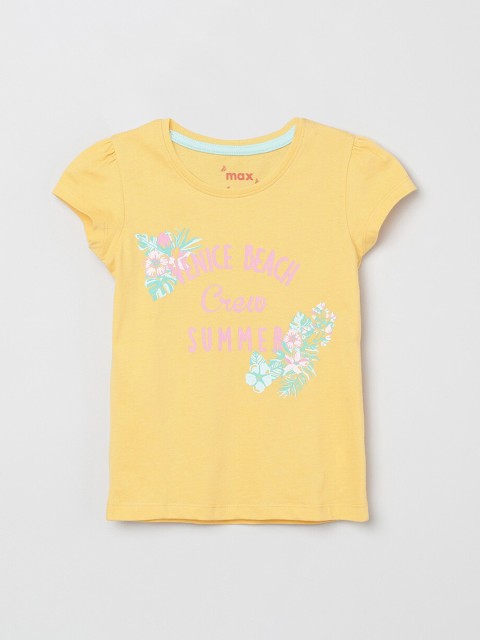 

max Girls Yellow & Green Printed Round Neck T-shirt