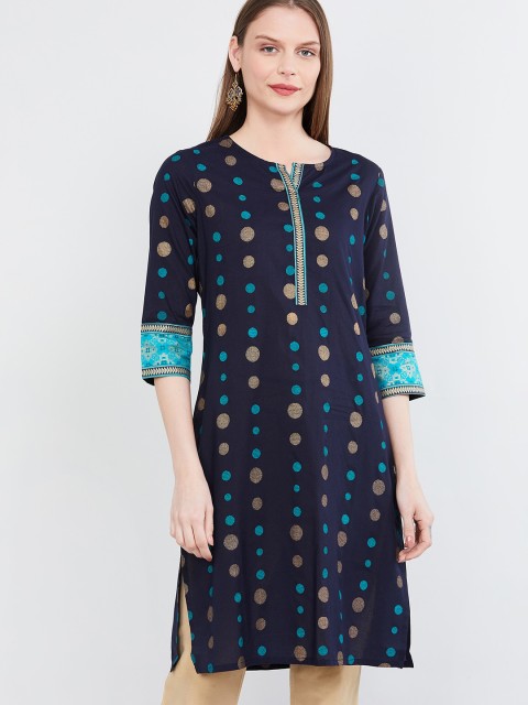 

max Women Navy Blue Printed Straight Kurta