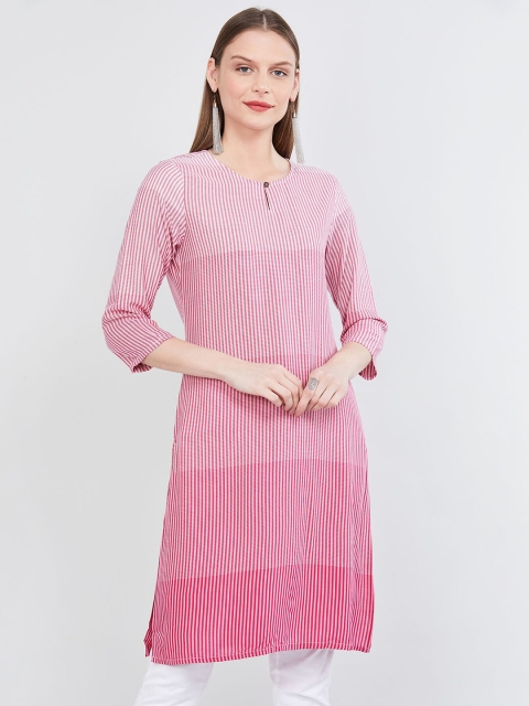 

max Women Fuchsia Pink & White Checked Straight Kurta