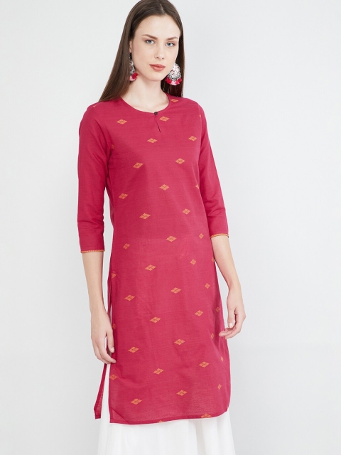 

max Women Pink & Yellow Woven Design Straight Kurta