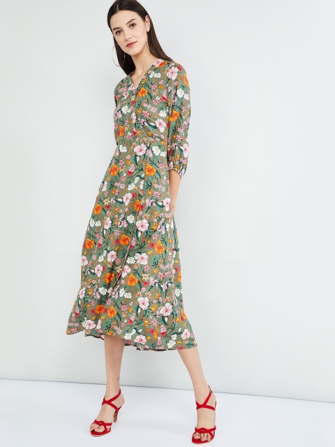 

max Women Green Printed Wrap Dress