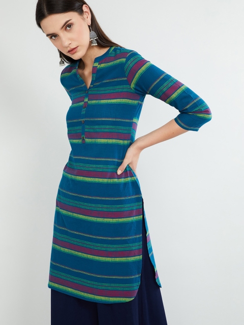 

max Women Blue & Red Striped Straight Kurta
