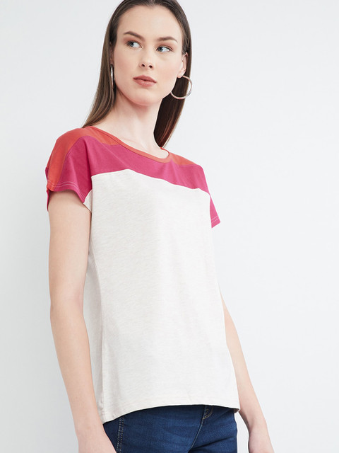 

max Women Off-White & Pink Colourblocked Top