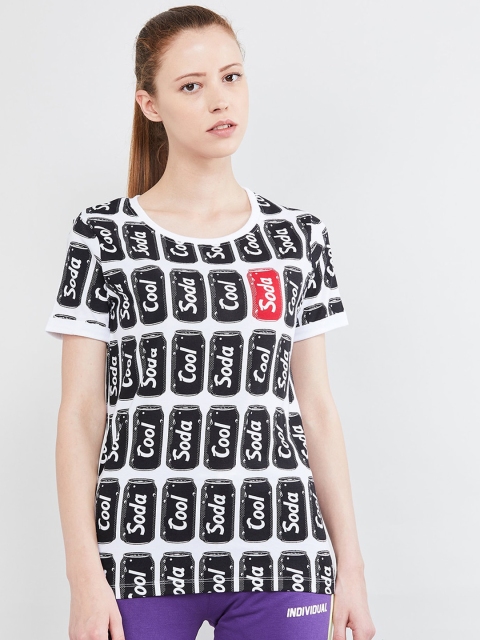 

max Women White & Black Printed Round Neck T-shirt
