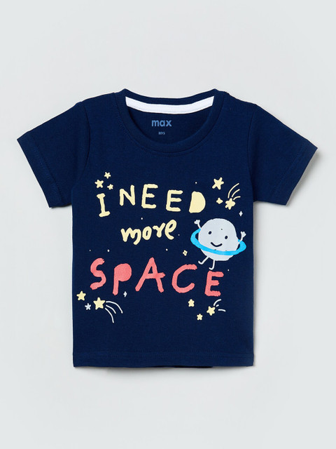 

max Boys Navy Blue Printed Round Neck T-shirt