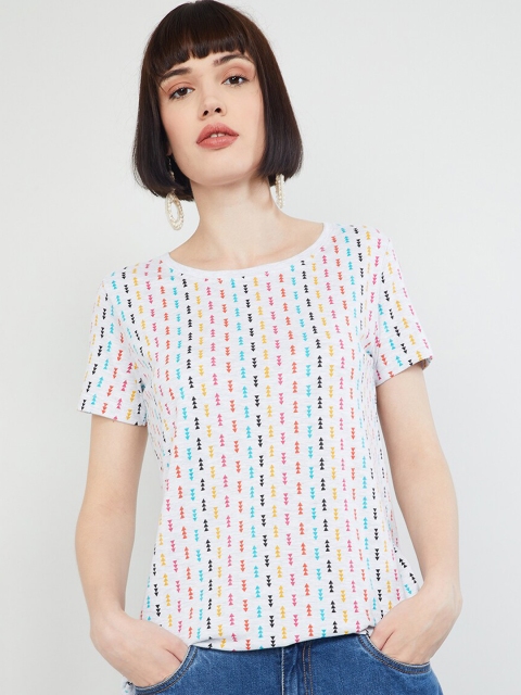 

max Women Grey Melange Printed Round Neck T-shirt