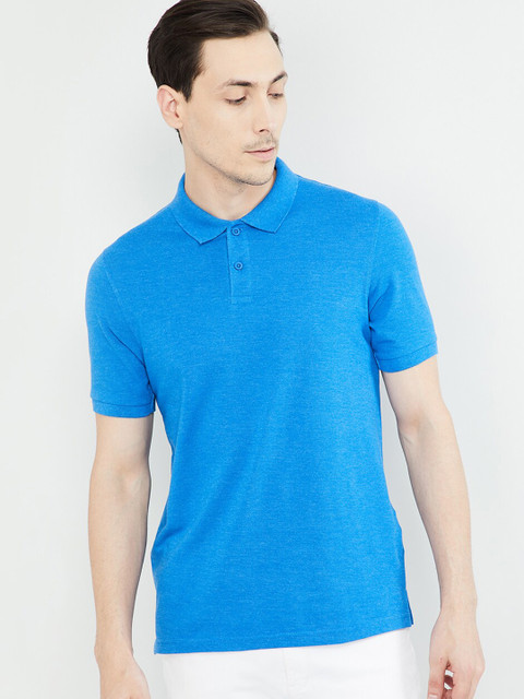 

max Men Blue Solid Polo Collar T-shirt