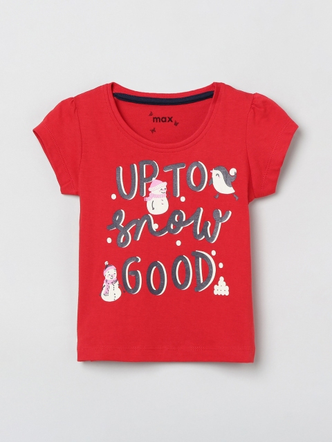

max Girls Red Printed Round Neck T-shirt
