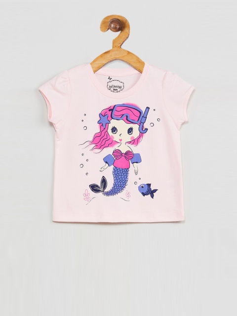 

max Girls Pink & Blue Printed Round Neck T-shirt