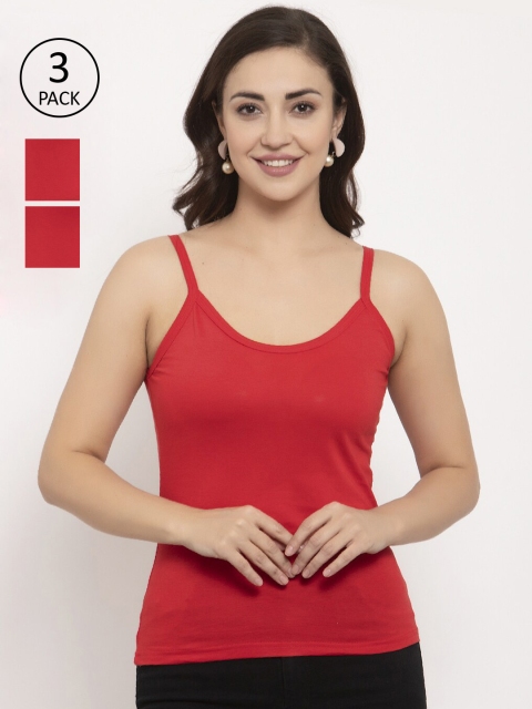 

GRACIT Women Pack Of 3 Red Solid Camisoles