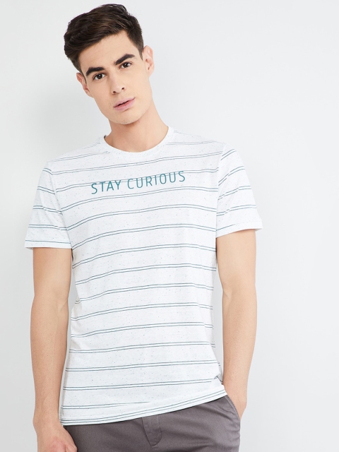 

max Men White & Green Slim Fit Striped Round Neck T-shirt