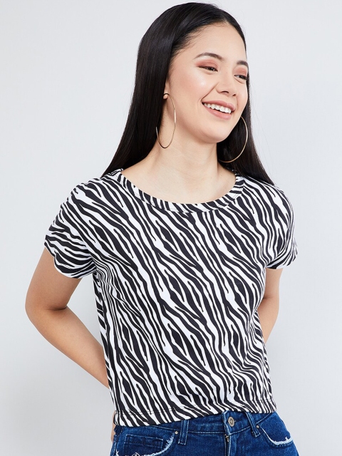 max Women White & Black Animal Printed Top