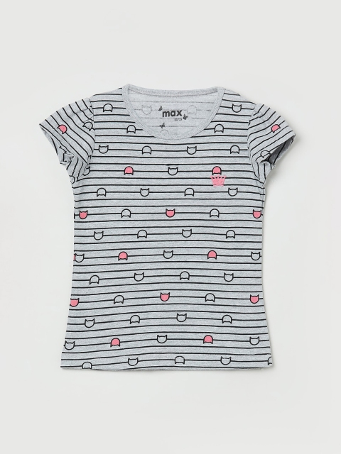 

max Girls Grey Printed Round Neck T-shirt