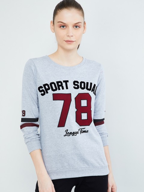 

max Women Grey Melange Printed Sweatshirt