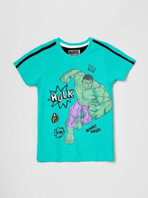 

max Boys Green Hulk Print Round Neck T-shirt