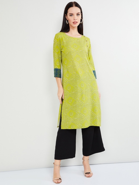 

max Women Lime Green & White Printed Straight Kurta