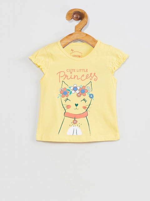

max Girls Yellow Printed Knitted Top